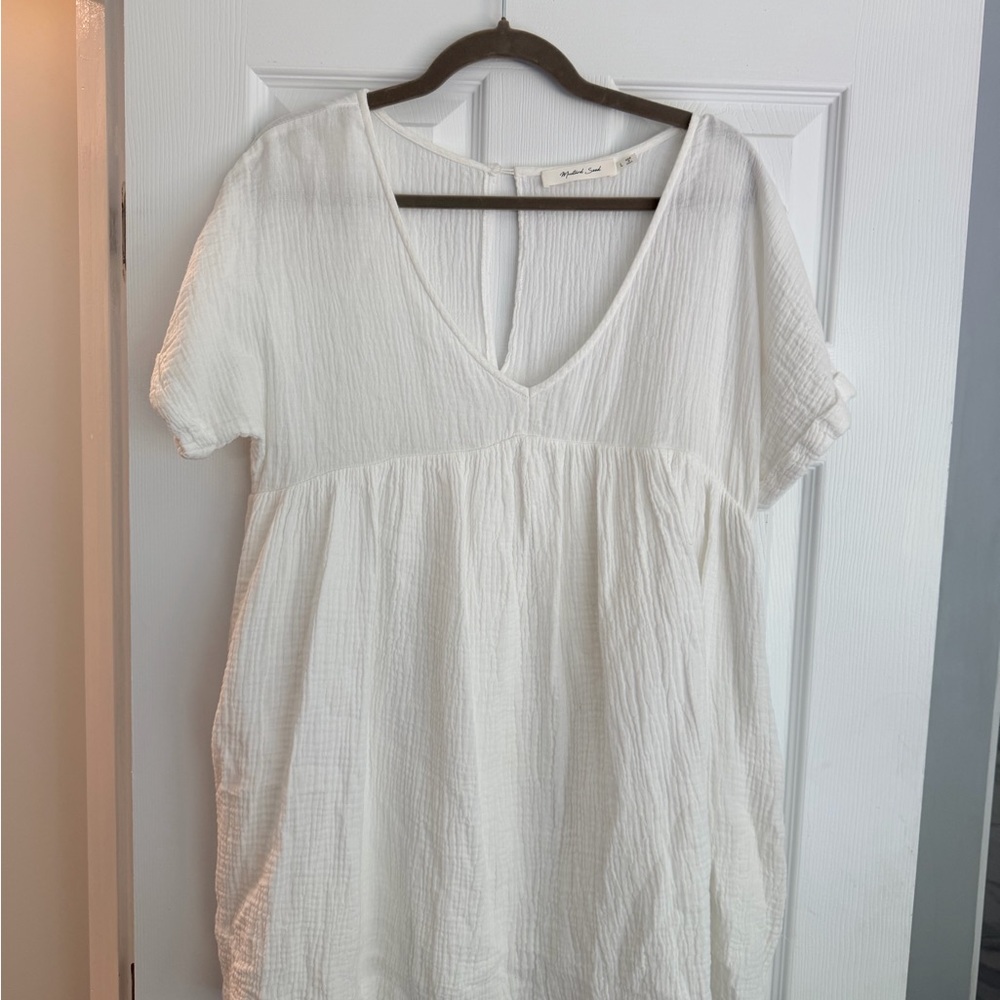 Mustard Seed Cream Gauze V-Neck Short Sleeve Tunic